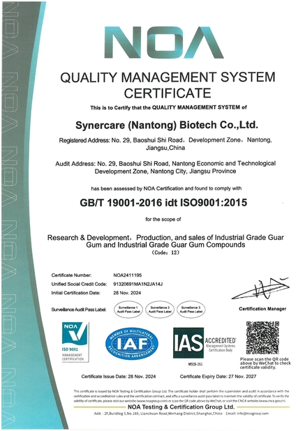 중국 Synercare (Nantong) Biotech Co. Ltd 인증