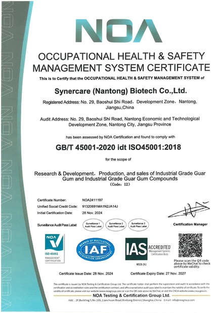 중국 Synercare (Nantong) Biotech Co. Ltd 인증